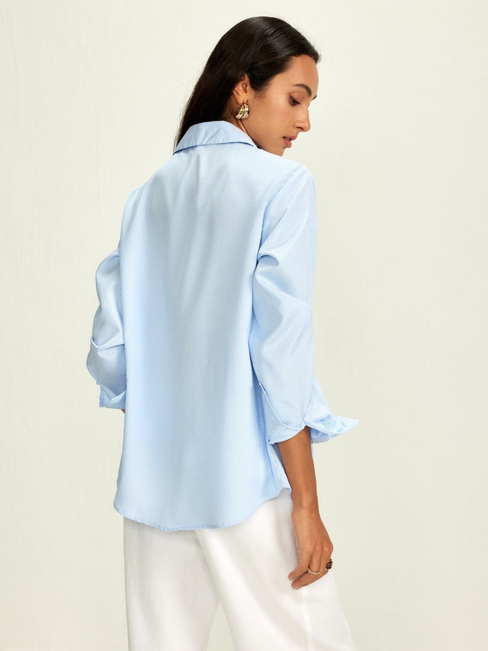 Commense Lapel Pinstripe Versatile Shirt - Picture 6 of 6